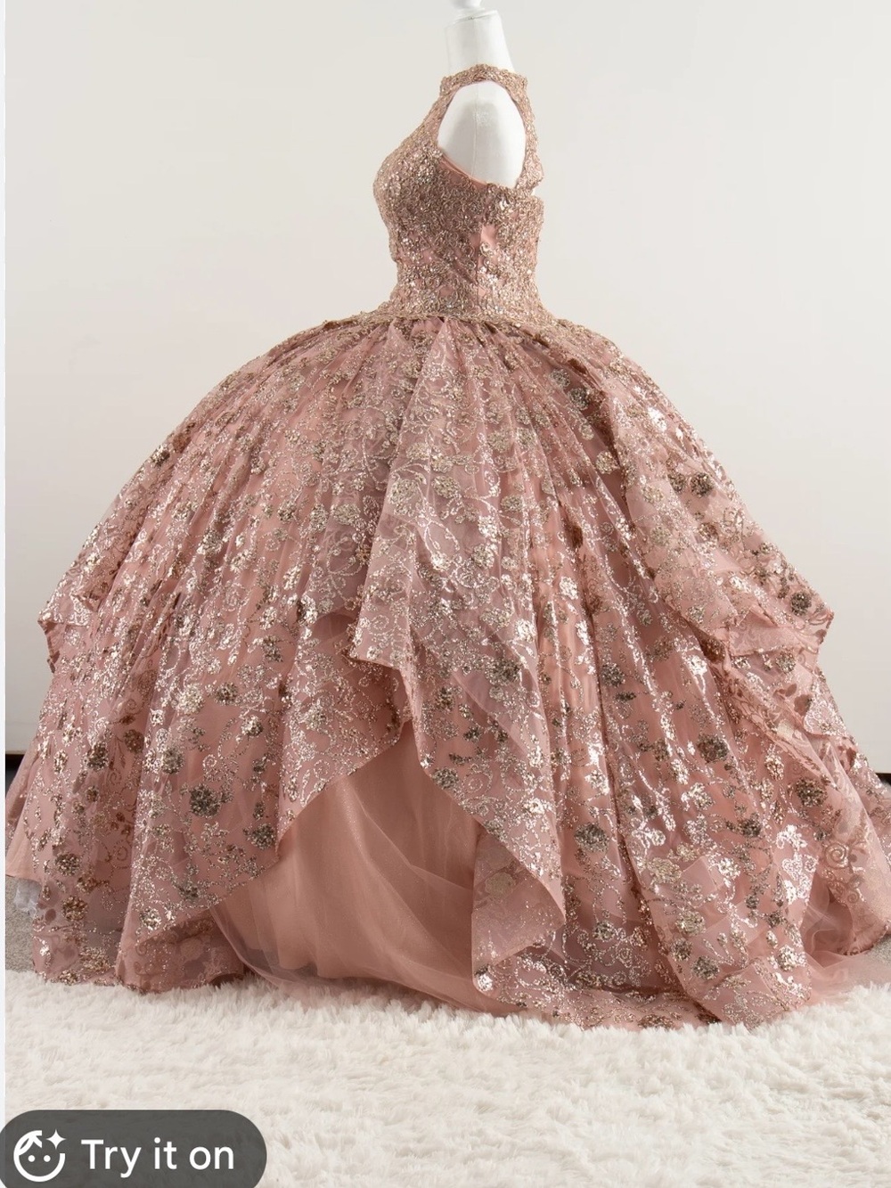 Elegant Rose Gold Asymmetrical Ball Gown Dress